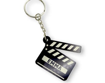 Clapperboard Keyring – Personalised Movie Gift for Film Lover, Director, Actor – Gloss Acrylic Engraved