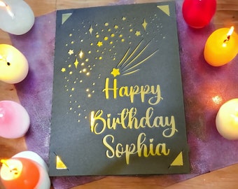 Personalized Birthday Card: Laser Cut Metallic Mirror Finish