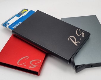 Personalised RFID Aluminum Card Wallet: Engraved Initials, Slim Design