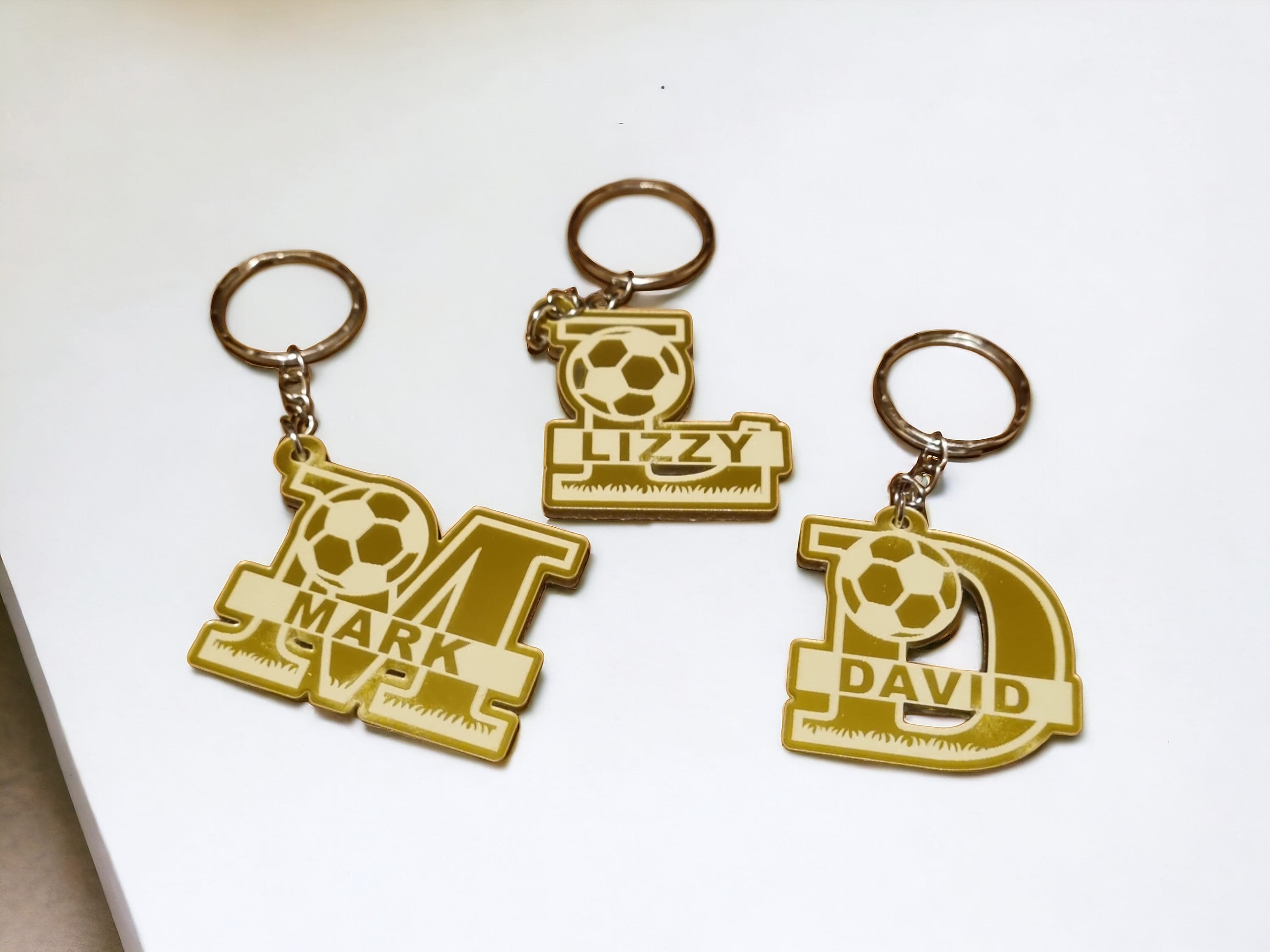 Personalized Football Keyring, Party Bag Fillers, Birthday Party Favours, Football Keychains, Birthday Party Gifts, Satin Gold Acrylic