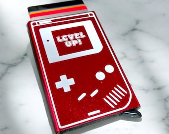 Retro Gamer Card Wallet: RFID Blocking Aluminum Wallet, 'Level Up' Design