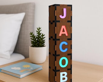 Kids Name Sign, Wooden LED Name Blocks, Personalised Bedroom Decor for Children