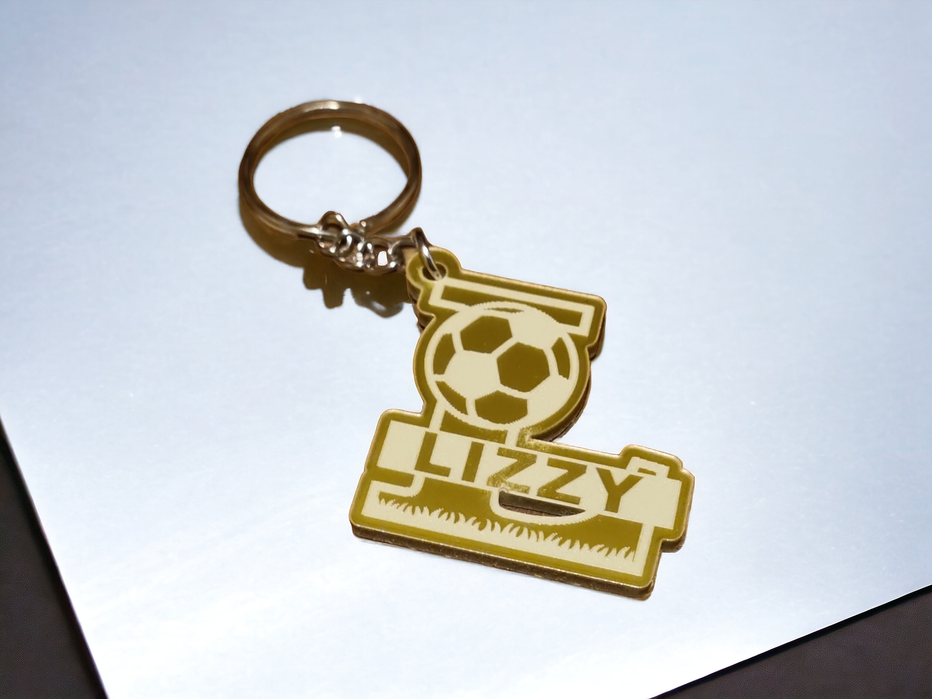 Personalized Football Keyring, Party Bag Fillers, Birthday Party Favours, Football Keychains, Birthday Party Gifts, Satin Gold Acrylic