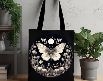 Dark Fairycore Moth Bag / Borsa Whimsigoth, Dark Academia, Moon and Moths Cottagecore Bag
