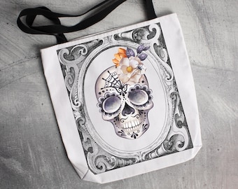 Sugar Skull Tote Bag  |  La Catrina Skull Tote, Day of the Dead Bag, Dia De Los Muertos Bolsa