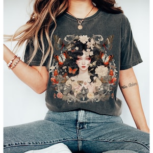 Asian Floral Shirt  |  Whimsigoth Tee, Butterfly Shirt, Gothic Deco TShirt