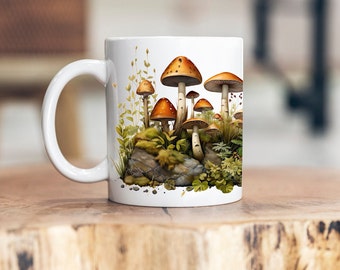 Tasse aux champignons | Tasse de champignons en céramique de 11 oz, tasse à café Cottagecore, amateur de champignons, tasse de forêt enchantée, cadeau pour ami