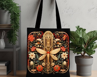 Dark Moth Bag / Whimsigoth Tote, Dark Academia, Floral Fairycore Gothic Bag