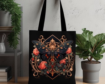 Mörk Academia fjärilstygväska | Whimsigoth-tygväska, art déco-fjärilsväska, Cottage Core-väska