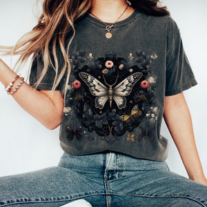 Gothic Butterfly Tee  |  Whimsigoth Shirt, Dark Academia Style, Art Deco Butterfly, Dark Fairycore Clothing