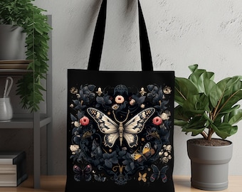 Gotisk fjärilsväska | Whimsigoth-väska, mörk akademisk stil, art déco-fjäril, mörk älvkärna-väska svart bakgrund