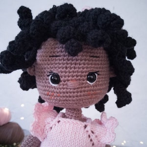 Afro-American Curly Crochet Doll, Crochet Black Doll, Dark Skin Amigurumi Toy, Doll For Sale, Cute Gift For Girl