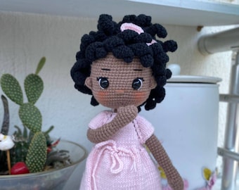 Amigurumi Afro-American Doll, Crochet Black Doll, Dark Skin Doll, Doll For Sale, Finished Doll