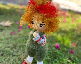 Muñeca de jengibre de ganchillo, muñeca Amigurumi hecha a mano, muñecas en venta, muñeca de ganchillo, muñeca rizada de punto, muñeca inspirada en Waldorf