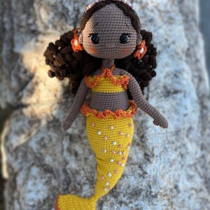 Crochet Mermaid Doll, Afro-American Curly Crochet Doll, Crochet Black Doll, Dark Skin Amigurumi Toy, Doll For Sale, Cute Gift For Girl image 6