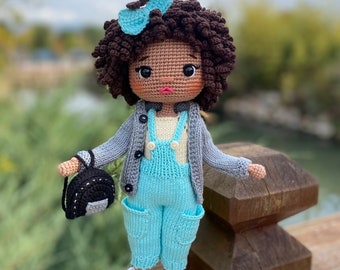 Crochet African&American Doll, Amigurumi Dark Skin Doll, Crochet Doll for Sale, Handmade Black Doll