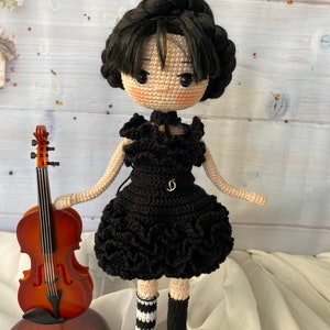 Crochet Wednesday Addams ,  Similar Doll, Handmade Crochet Wednesday Addams Doll Gift, Horror Gothic Doll, Amigurumi Doll, Toys for Children