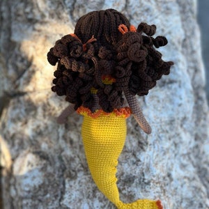 Crochet Mermaid Doll, Afro-American Curly Crochet Doll, Crochet Black Doll, Dark Skin Amigurumi Toy, Doll For Sale, Cute Gift For Girl image 5