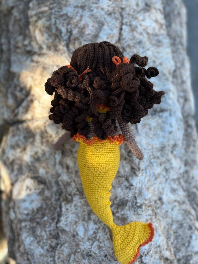 Crochet Mermaid Doll, Afro-American Curly Crochet Doll, Crochet Black Doll, Dark Skin Amigurumi Toy, Doll For Sale, Cute Gift For Girl image 5