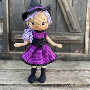 Crochet Witch Doll, Amigurumi Hallowen Doll, Amigurumi Witch Doll, Crochet Doll for Sale, Stuffed Doll, Hallowen gift,