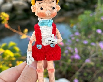 Crochet Miniature Pinocchio, Amigurumi Pinocchio, character doll, Art Doll, Colleccion