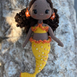 Crochet Mermaid Doll, Afro-American Curly Crochet Doll, Crochet Black Doll, Dark Skin Amigurumi Toy, Doll For Sale, Cute Gift For Girl image 8