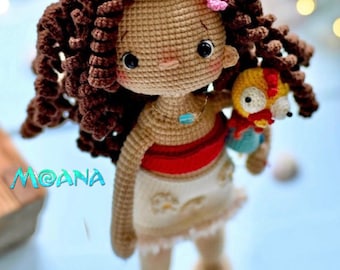 Crochet Moana Doll, Crochet Doll for Sale, Amigurumi Princess Doll, Handmade Crochet Doll, Amigurumi Doll, Stuffed Plush Toy, Curly Doll