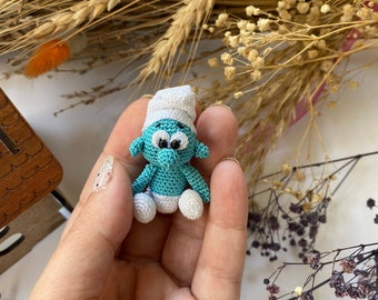 Miniature Handmade Amigurumi Smurf, Crochet Doll for Sale, Miniature colleccion toy