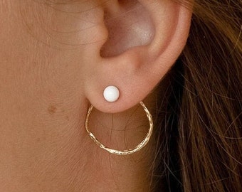 Mix and match hammered round earrings, gold plated, gold plated combo white opal hoop earrings and chips