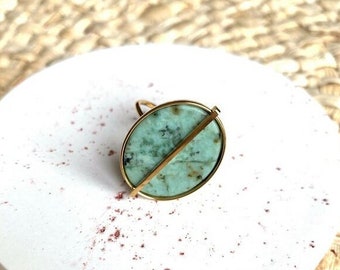 Gold steel ring African Turquoise adjustable stainless steel