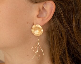 Branch Earrings, Nature Earrings, Lightweight 16k Gold Plated Earrings, Aesthetic Designer Earrings Engagement Gift