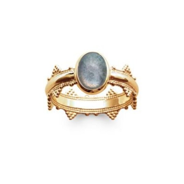 Bague en pierres précieuses bleues, Bague Plaquée Or, Bague en Dentelle Plaquée Or en Pierre de Labradorite Bleue Cadeau D'anniversaire