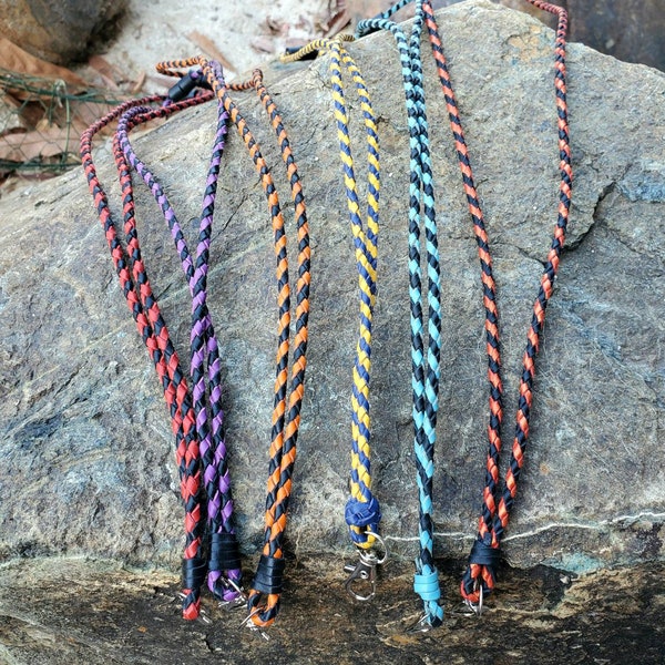 Custom braided leather breakaway whistle lanyard or badge holder