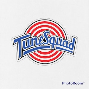 May include: A red and white target with a black outline and the text "Tune Squad" in blue and black lettering.