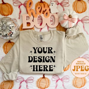 Gildan 18000 Mockup, Halloween Flat Lay Mockup, Sand Crewneck Mockup , Fall Sweatshirt 18000 Mockup,  Digital Download