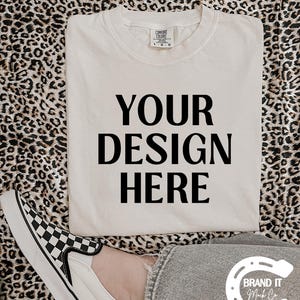 Retro Mockup Ivory Comfort Colors 1717 T-Shirt Mockup, Trendy Mockup Cowgirl CC1717 Shirt Edgy Western Aesthetic Animal Print Mockup