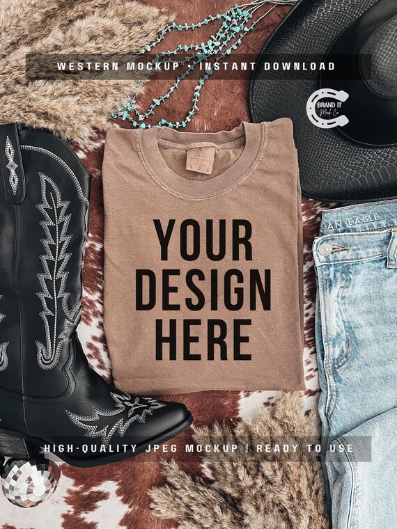Western Mockups, Comfort Colors 1717 Flat Lay Mockup, Country Style Mockup, Espresso C1717 Mockup, Trendy Shirt Mockup, Digital Download