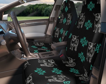 Highland Cow Seat Covers, Western Seat Cover, Cow Print Seat Cover, Teal Aztec Seat Covers, Western Car Accessories, Jeep Seat Covers