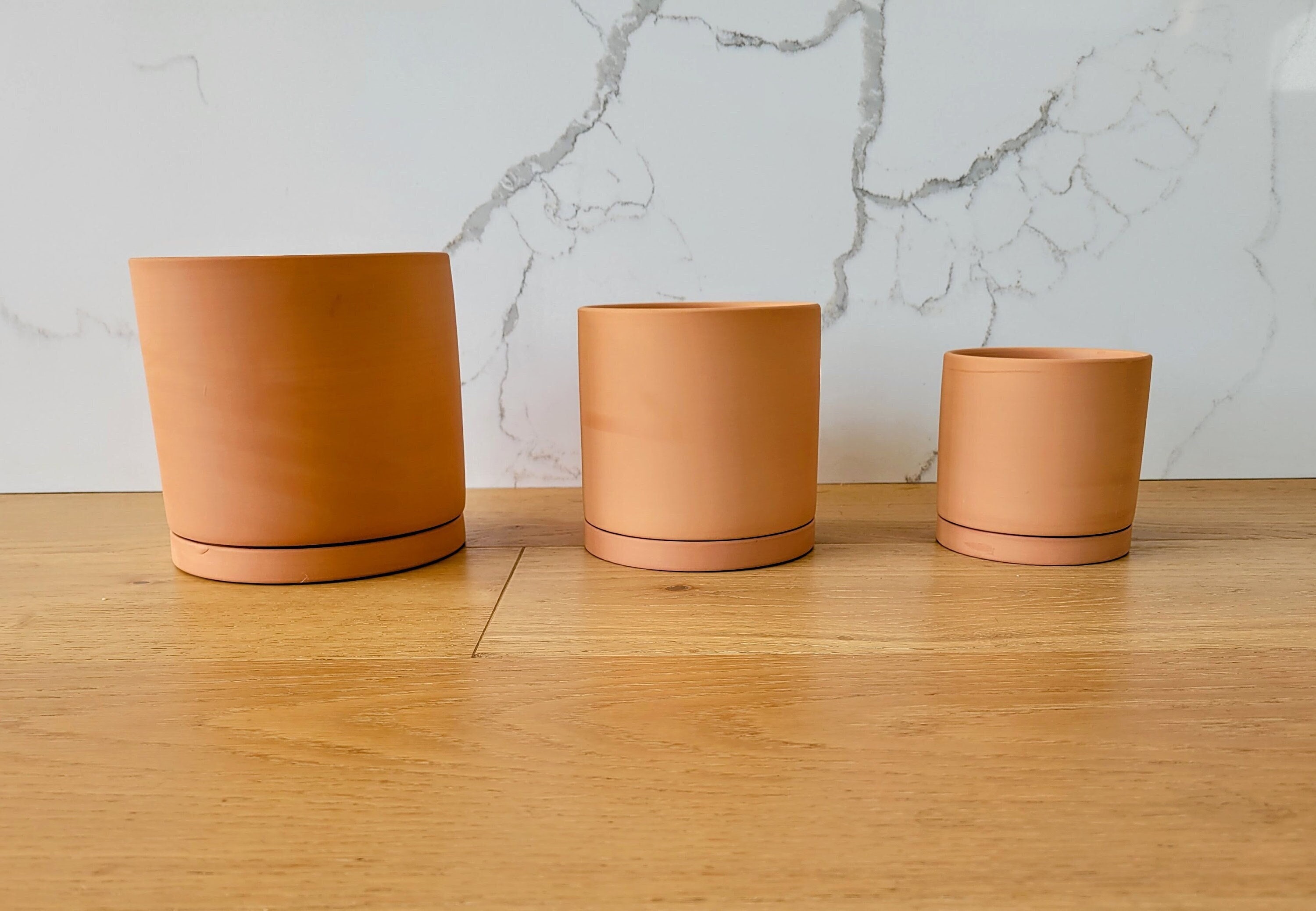 Cylindrical Terracotta Pot With Coaster Great for Plants and Etsy Canada