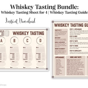 Whiskey Tasting Bundle - Whiskey Sheet For 4 and Whiskey Tasting Guide - Whiskey Tasting Kit Bundle - Whiskey Tasting How To - Printable
