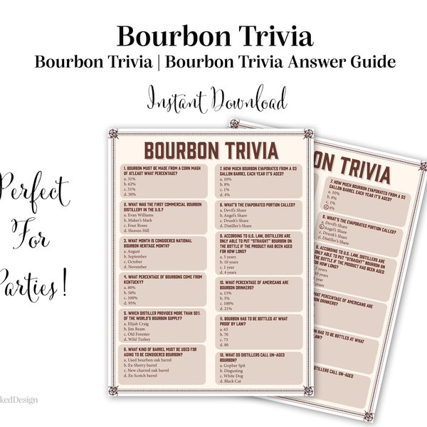 Bourbon Trivia - Bourbon Party - Bourbon Birthday Game - Whiskey Party - Printable - Instant Download