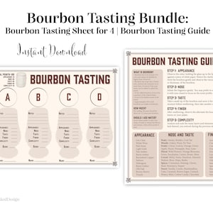 Bourbon Tasting Bundle - Bourbon Tasting Sheet for 4 and Tasting Guide - Bourbon Tasting How-To - Instant Download