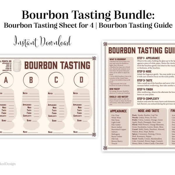 Bourbon Tasting Bundle - Bourbon Tasting Sheet for 4 and Tasting Guide - Bourbon Tasting How-To - Bourbon Party - Printable