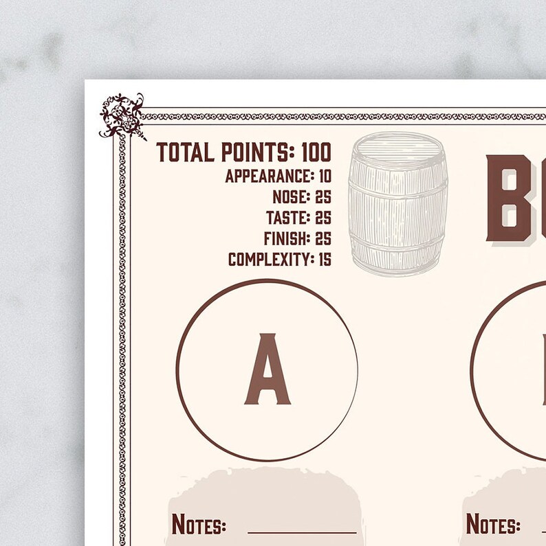 Bourbon Tasting Sheet for 4 - Bourbon Tasting Mat - Bourbon Scorecard ...