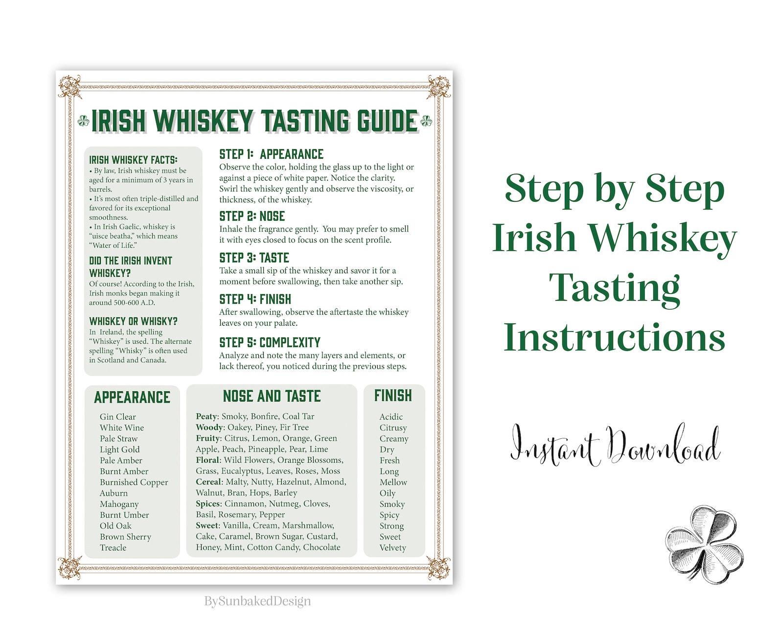 Irish Whiskey Tasting Bundle Irish Whiskey Tasting Sheet and Irish