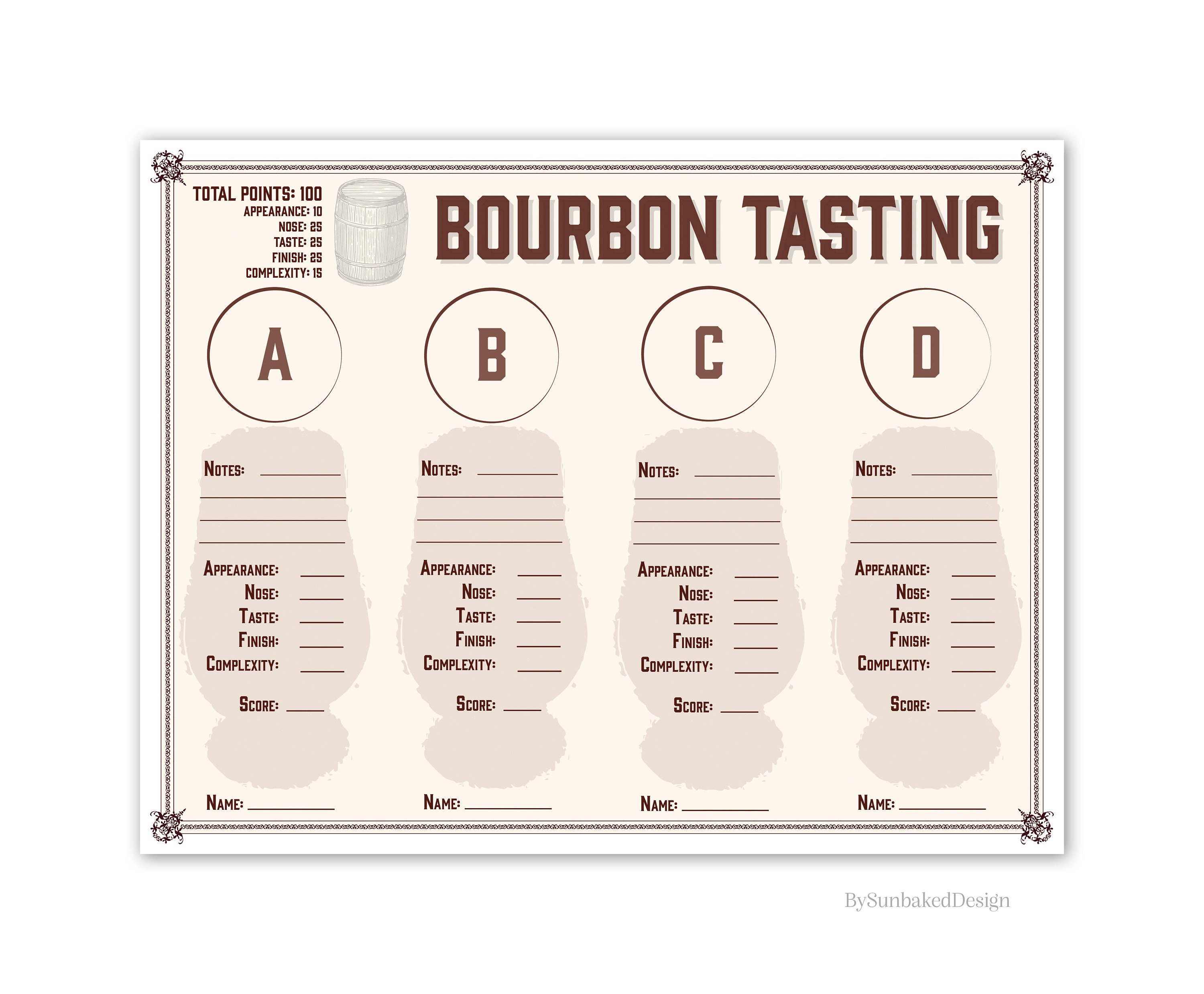 Bourbon Tasting Bundle Bourbon Tasting Sheet for 4 and - Etsy