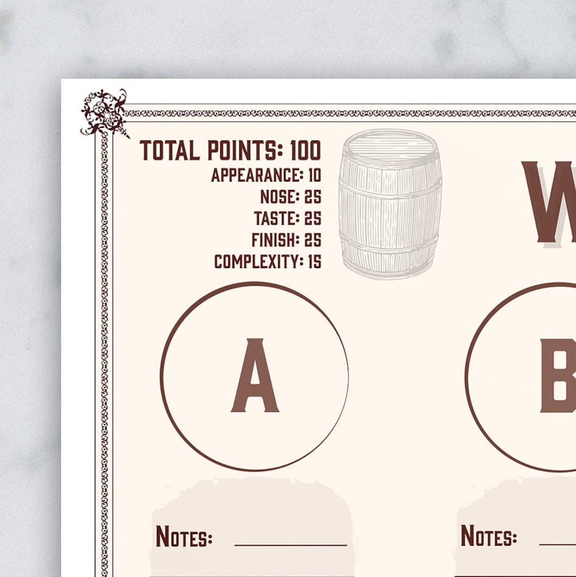 Whiskey Tasting Sheet for 4 Tastings Whiskey Tasting Party Whiskey