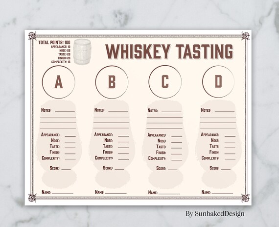 Whiskey Tasting Sheet For 4 Tastings Whiskey Tasting Party Etsy