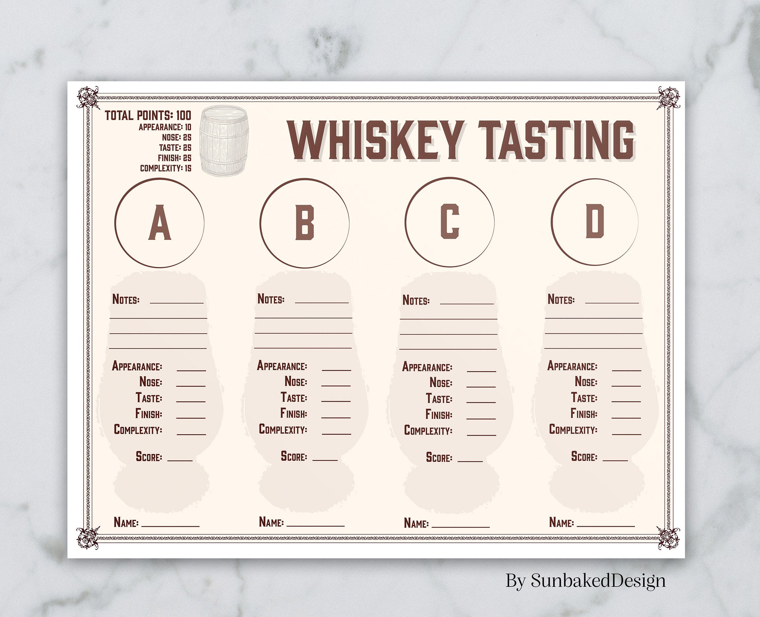Whiskey Tasting Sheet For 4 Tastings Whiskey Tasting Party Etsy UK