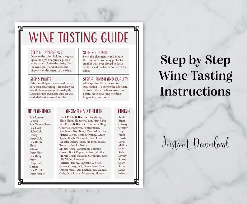 Wine Tasting Bundle Professional Tasting Wine Sheet for 4 and Wine